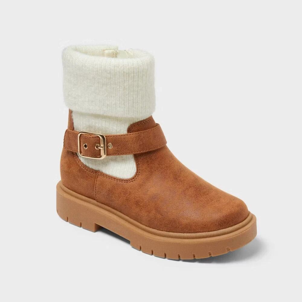 Cat & Jack Girls' Lug Sole Boots Brown Big Kids Size 5 New